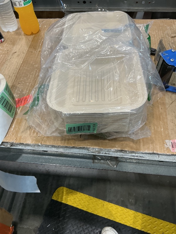 Photo 1 of [50 COUNT]Harvest Pack PFAS FREE 8 X 8" Compostable Clamshell Take Out Food Containers, Heavy-Duty to go Food Box, Disposable Bagasse Eco-Friendly Natural Take Out Containers, 100% Sugarcane