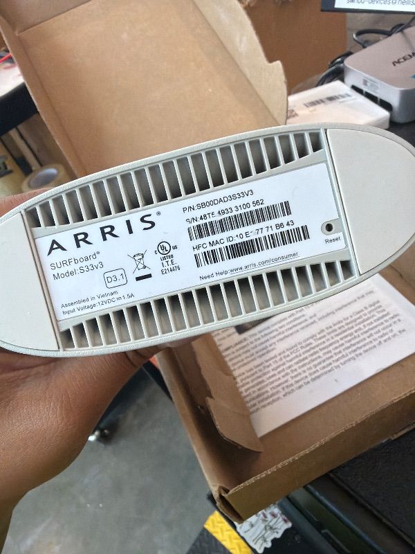 Photo 1 of **UNTESTED**
ARRIS SURFboard SB8200 DOCSIS 3.1 Multi?Gig Cable Modem | 2 -1Gbps Ethernet Ports | Works with Xfinity, Cox, Spectrum | For Cable Internet Plans up to 2Gbps | Modem Only, Router Required