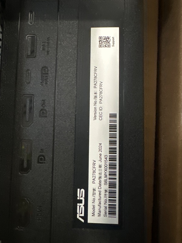 Photo 1 of **Untested**
ASUS ProArt Display 27” 1440P Professional Monitor (PA278CFRV) - IPS, QHD (2560 x 1440), Pre-Calibrated, 95% DCI-P3, Daisy-chain, 100Hz, LuxPixel AGLR, Calman Verified, USB-C 96W, HDR400, 3yr warranty