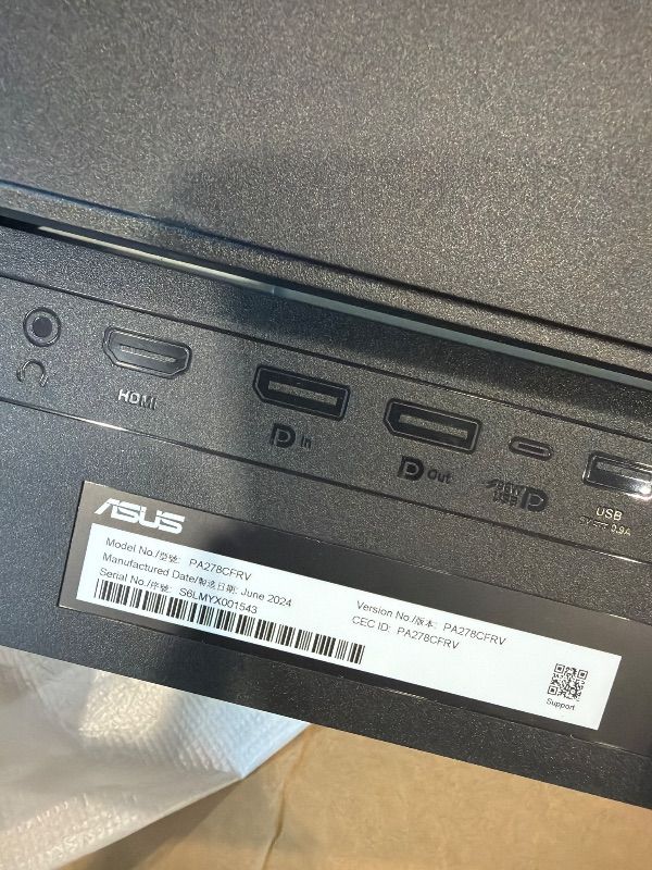 Photo 1 of **Untested**
ASUS ProArt Display 27” 1440P Professional Monitor (PA278CFRV) - IPS, QHD (2560 x 1440), Pre-Calibrated, 95% DCI-P3, Daisy-chain, 100Hz, LuxPixel AGLR, Calman Verified, USB-C 96W, HDR400, 3yr warranty