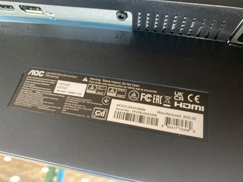 Photo 1 of ***SELLING FOR PARTS*** AOC C27G2Z 27" Curved Frameless Ultra-Fast Gaming Monitor, FHD 1080p, 0.5ms 240Hz, FreeSync, 2 x HDMI 2.0, 1 x Display Port, Height Adjustable, Xbox PS5 Switch Ready, 3-Year Zero-Bright-Dot