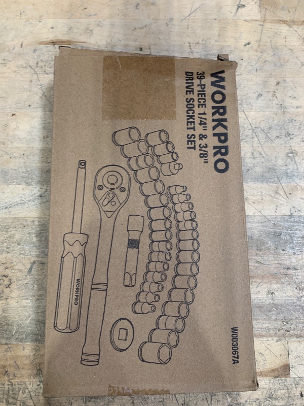 Photo 1 of WORKPRO 39-Piece Drive Socket Set 1/4''3/8'', CR-V Metric and Imperial Sockets with Quick-Release Ratchet Wrench, Compact Sockets Set for Car Repair