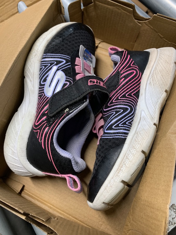Photo 1 of (used)(see images) Skechers Microspec Plus-Swirl Sweet Sneaker, Black/Multi, 11.5 US Unisex Little Kid