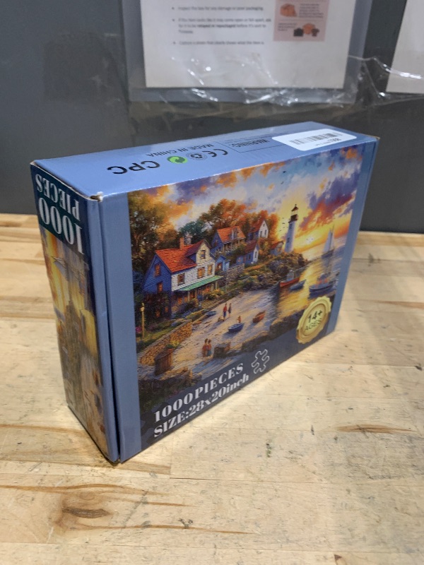 Photo 1 of 1000 Pieces Puzzles for Adults, Fall Seaside Puzzle, Fishing Village Jigsaw Puzzles 1000 Pieces, Creative Play Holiday Party Gifts Artwork Wall Home Decor, Funny Puzzle for Adults, 28×20 inLPNO402881008