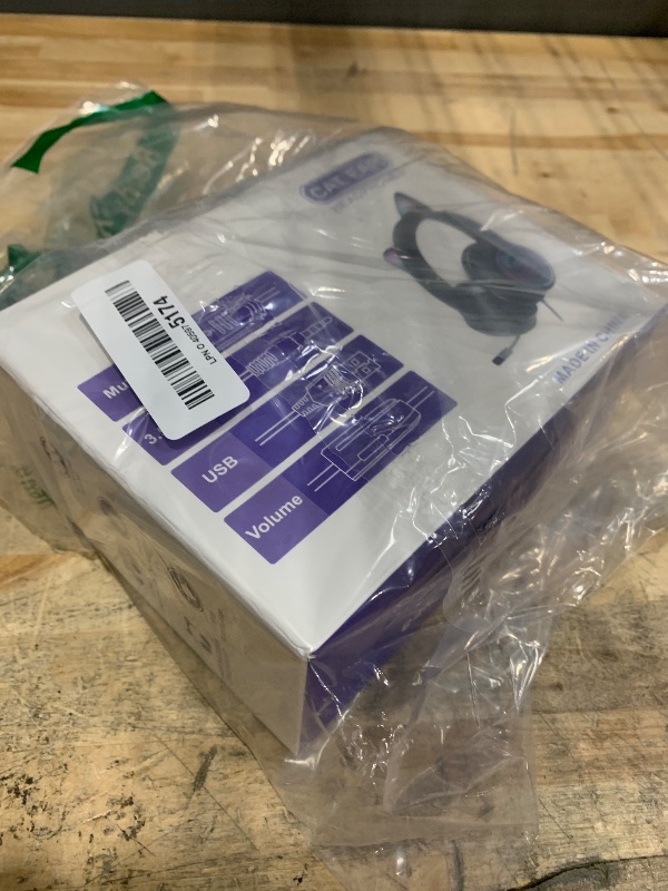 Photo 1 of Cat Ear Gaming Headphones Wired AUX 3.5mm with LED Light, VIGROS Flashing Stereo Game Headphones Surround Sound Over-Ear Headsets with Microphone Fit Kids & Adult for PC, PS4, Switch, Mobile, Laptop