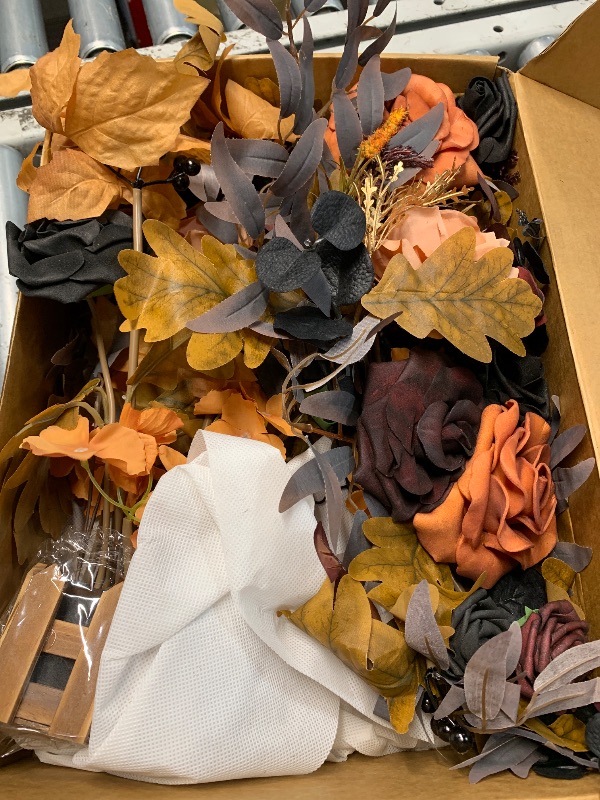 Photo 1 of ***(PARTS ONLY/ MAJOR DAMAGE/ NON FUNCTIONAL)*** Ling's Moment Wedding Floral Swag Welcome Sign Artificial Flowers Backdrop Garland Black Terracotta Orange for Ceremony Reception 