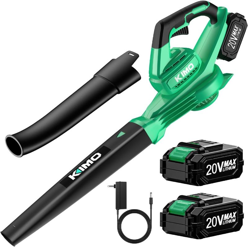 Photo 1 of *************MISSING 1 BATTERY**************
KIMO Leaf Blower Cordless with Battery and Charger, 2 Pack Batteries, Extension Tube, 20000 RPM Variable Speed, Lightweight Cordless Leaf Blower, Battery Operated Leaf Blowers for Lawn Care and Patio