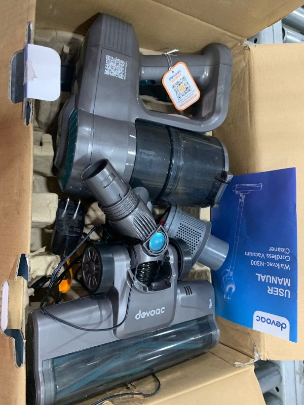 Photo 1 of **************FOR PARTS ONLY-Broken trigger on main unit, wont turn on*****************
DEVOAC N300 Cordless Vacuum Cleaner, 6 in 1 Lightweight Stick Vacuum, 2200mAh Battery Up to 40mins Runtime, Powerful Handheld Vacuum for Hard Floor Rug Pet Hair Home D