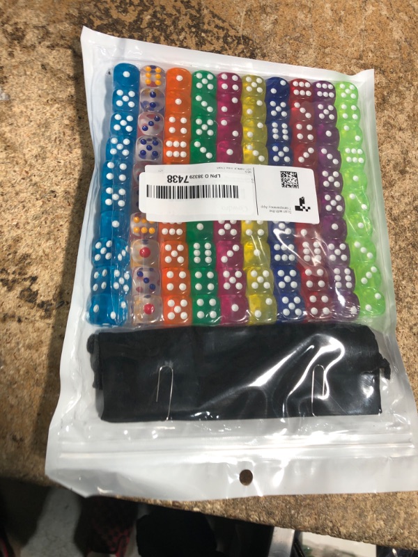 Photo 1 of 100Pcs Colored Dice Set Standard 16mm Game Dice Bulk with a Black Drawstring Storage Bag, for Learning, Classroom (Colored)
