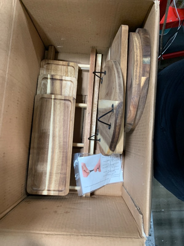 Photo 1 of ***SEE NOTES ***Havawish 5 Pcs Wooden Dessert Table Display Set, Farmhouse 2 Tier Cupcake Stand 3 Tier Wood Cake Tower Round Serving Tray Food Platter for Tea Party Wedding Farmhouse Decoration