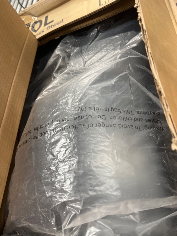 Photo 1 of **************DENTED ON THE SIDE****************
Home Zone Living 18.5 Gallon Large Capacity Kitchen Trash Can, Tall Stainless Steel Liner-Free Body, 70 Liter Capacity, Matte Black, Virtuoso Series