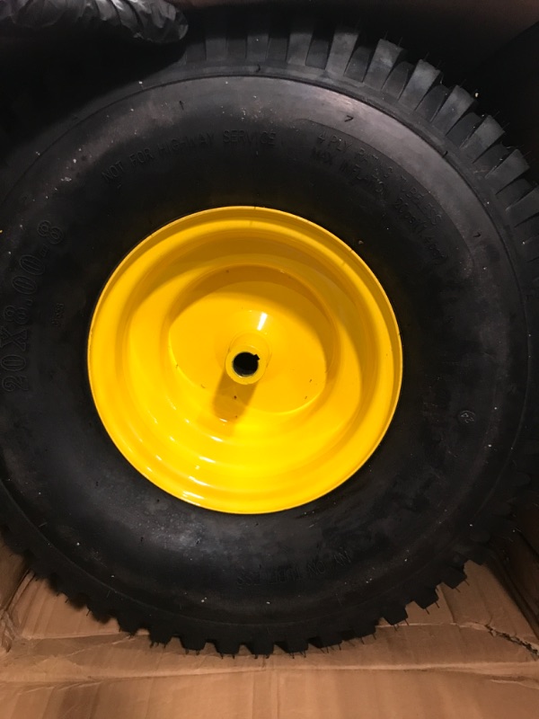 Photo 1 of (2-Pack) 20x8.00-8 Rear Tire and Wheel Assemblies - 4 Ply Tubeless Tire Compatible Replacement for Riding Lawn Mowers - 3/4" Borehole, 3.5" Offset Hub and 3/16" Keyway