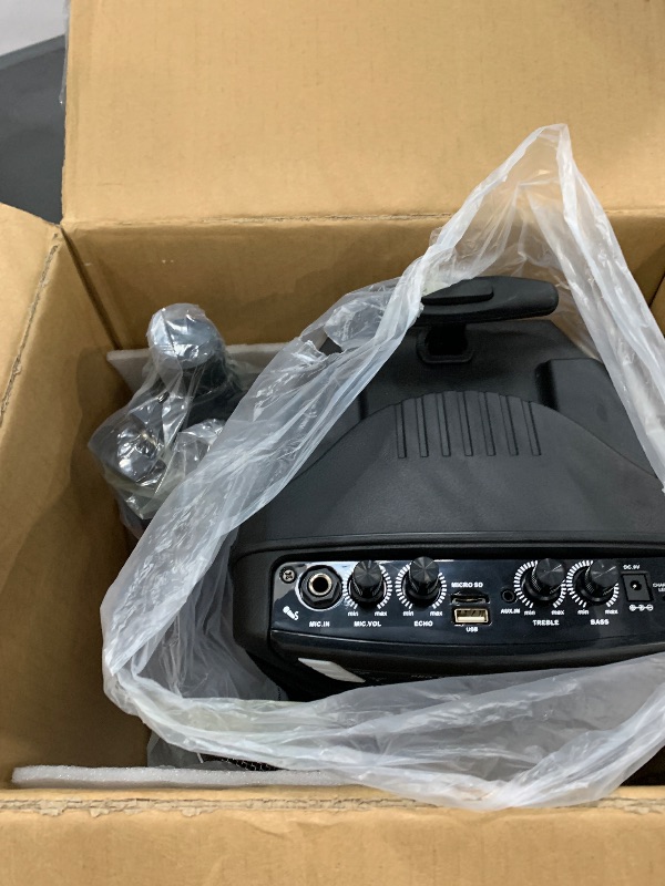Photo 1 of (SPEAKER ONLY) (UNTESTED) Pyle 480W Portable Bluetooth PA Speaker with Speaker Stand – 8" Rechargeable Outdoor Karaoke Speaker System w/Wireless Mic, Wheels, TWS, Party Lights, LED Display, 6.5mm Mic Input, FM/AUX/MP3/USB/SD