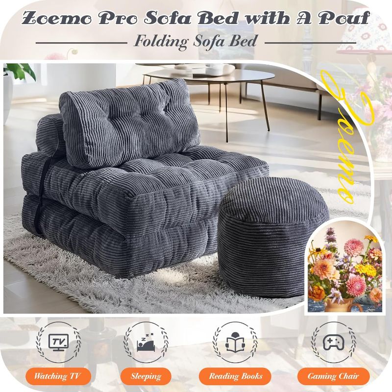 Photo 1 of ** NO PACKAGING ** ZOEMO Pro Folding Sofa Bed with A Pouf Convertible Sofa Bed Set Couch Bed- Instant Guest Suite Solution, Foldable Mattress with Back Support, Portable Fold Out Chair Bed Comfy Floor Sofa Lounge