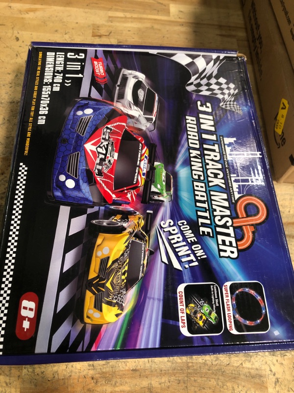 Photo 1 of 3 IN 1 Slot Car Race Track Sets with 4 High Speed Slot Cars, Electric Race Car Track Include Circular Overpass Flash Tracks, 1:43 Remote Control Track Car Game Toys Gifts for Adults Boys Ages 6 7 8-12
