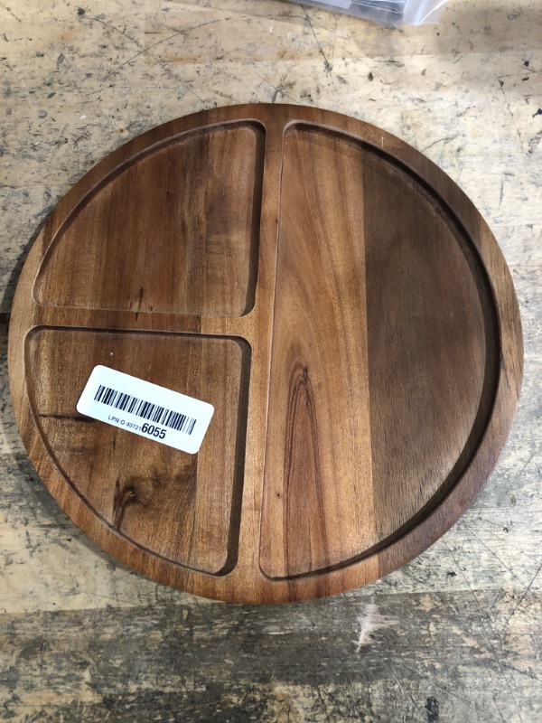 Photo 1 of Acacia Wood Portion Control Plate Divided Plate for Adults Bariatric Dinner Plates Round Wooden Tray Food Platters for Weight Loss Plate Diabetic Sectioned Plates Balanced Meal Diet Divider Plates