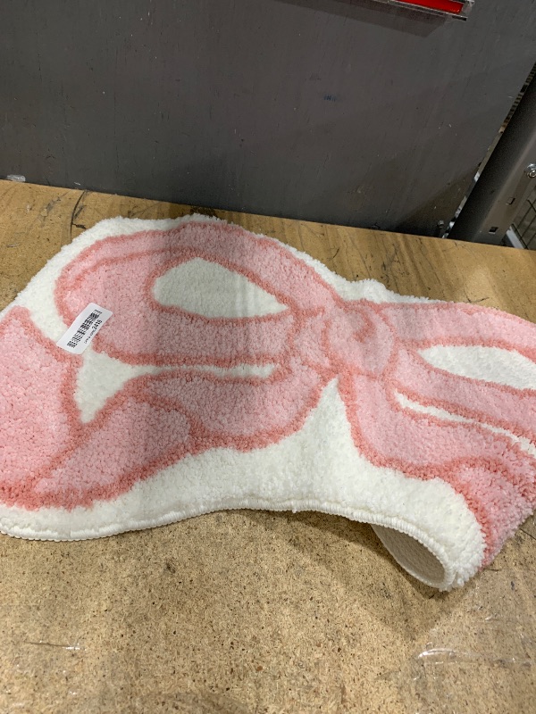 Photo 1 of ELDONE Pink Bow Shaped Bathroom Rugs, Small Cute Bath Mat Non Slip, Microfiber Aesthetic Trendy Funky Fun Preppy Girly Rug, Coquette Bow Decor for Girls Kids Bedroom, Nursery Room, Vanity, 18" x 27"