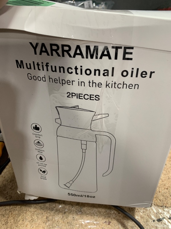 Photo 1 of ***(HEAVILY USED/ MINOR DAMAGE)***YARRAMATE 2Pcs Large Capacity 2 in 1 Oil Sprayer for Cooking with Measuring, 18oz/550ml Olive Oil Dispenser for Kitchen, Food-grade Oil Spritzer Bottle for Air Fryer, Salad BBQ(Green & White)