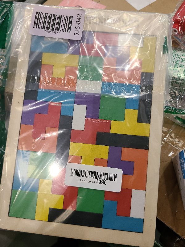 Photo 1 of 4 Pack Wooden Blocks Puzzles, Russian Blocks, Hexagon Puzzles, Tangrams Puzzles, Board Tic Tac Toe Game, Brain Teasers Toy Logic Game, Montessori STEM Educational Toys Present for Kids and Adults