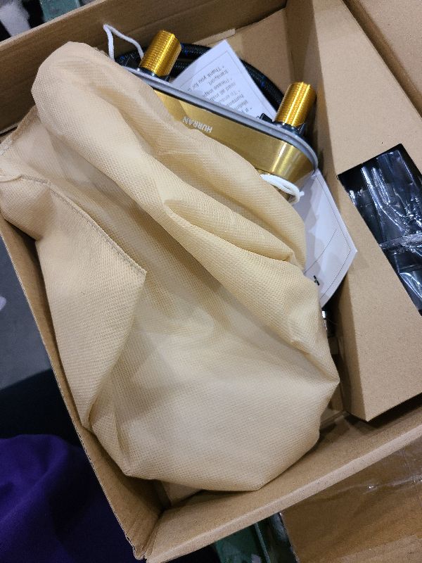 Photo 1 of 4 inch Brushed Gold Bathroom Sink Faucet with Pop-up Drain and 2 Supply Hoses, Stainless Steel Lead-Free 2-Handle Centerset Faucet for Bathroom Sink Vanity RV