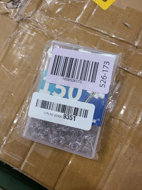 Photo 1 of 150 PCS Clear Push Pins Tacks Count in Reusable Box for Bulletin Boards and Wall Displays Heavy Duty Plastic Head