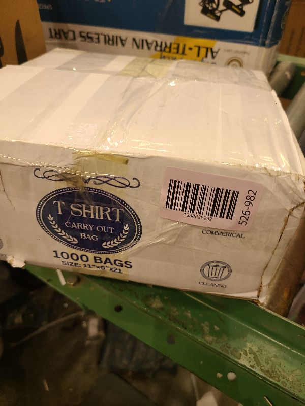 Photo 1 of 1000 Count White Disposable Thank You Bags with Handles - 11''x6''x21'' Plastic Carry Bags for Retail/Supermarket