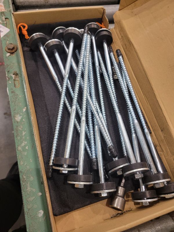 Photo 1 of 15 Pcs 12" Hex Pegs Drillable Tent Stakes, Heavy Duty Metal Ground Pegs, Screw in Camping Spikes, for Garden Canopies Grassland Canopies Awnings Camping Travel (Hex Tool and Storage Bag)