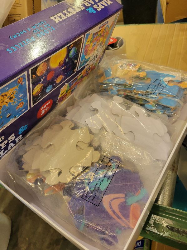 Photo 1 of 3 Pack Large Floor Puzzles for Kids Ages 3-5– Extra Thick 48 Piece Puzzles for Toddler Ages 4-8 Jumbo Jigsaw Set - Solar System, World Map, USA Map, 3 in 1 Educational Puzzle Preschool, Children