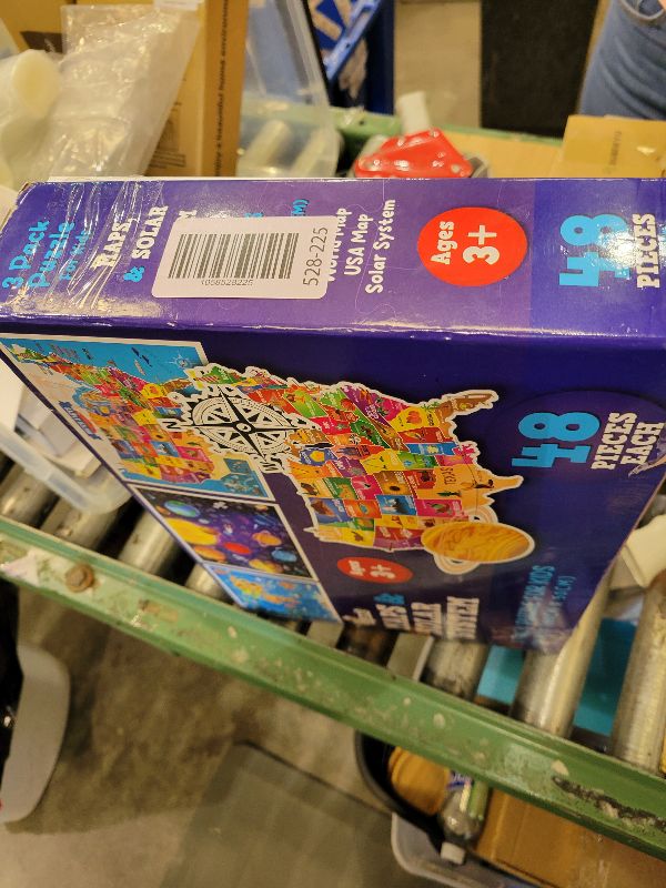 Photo 1 of 3 Pack Large Floor Puzzles for Kids Ages 3-5– Extra Thick 48 Piece Puzzles for Toddler Ages 4-8 Jumbo Jigsaw Set - Solar System, World Map, USA Map, 3 in 1 Educational Puzzle Preschool, Children