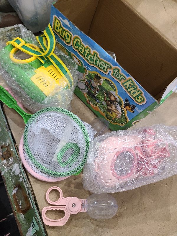 Photo 1 of 2 Set Bug Catcher for Kids- Educational Bug Catching Kit Including Butterfly Net, Insect Clip, Tweezer, Outdoor Toys for Kids Ages 3-10 (Pink & Green)