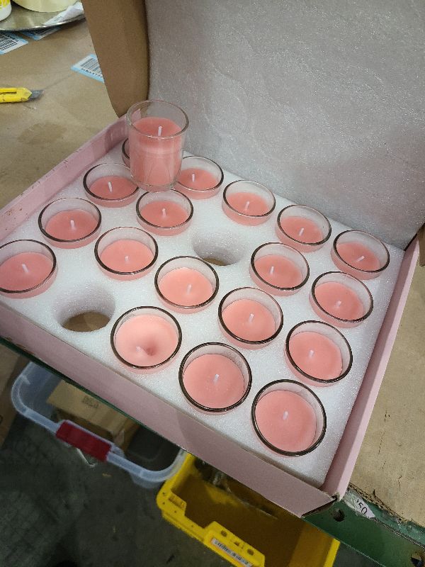Photo 1 of 19 Unscented Pink Votive Candles in Glass, Small 2 Inch Natural Soy Wax Scentless Candles for Valentine's Day Tabe Centerpiece Wedding Party Home Decor Holiday Relaxation Spa