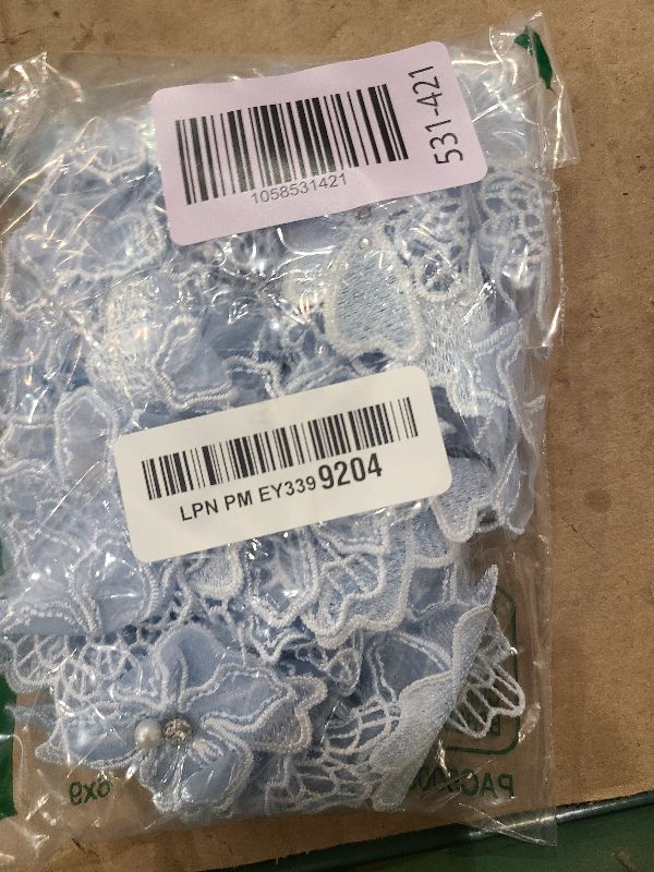 Photo 1 of 2 Yards 3D Pearl Beads Flower Lace Trim Ribbon Floral Applique Embroidered Lace Fabric for Sewing DIY Crafts (Blue)