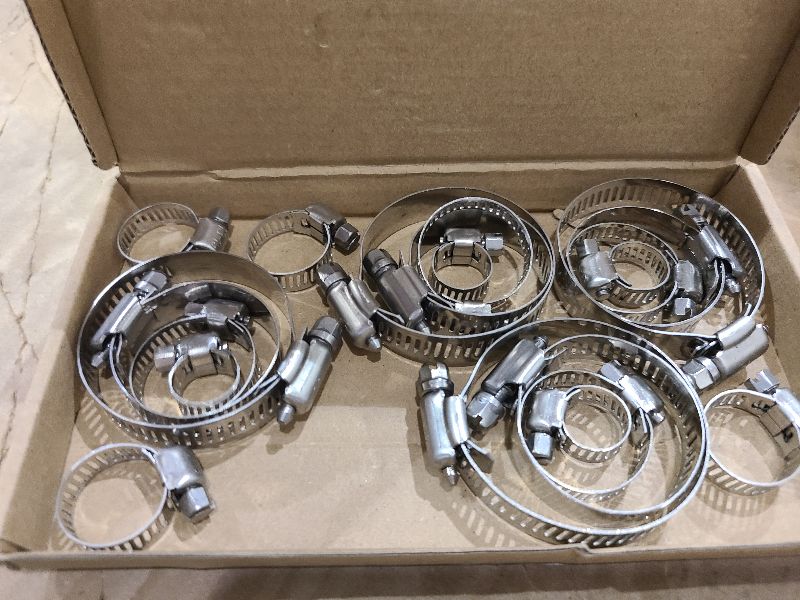 Photo 1 of 20Pcs Adjustable Stainless Steel Hose Clamps Assortment Kit, 1/4-2 in (6-51mm) Worm Gear Pipe, Fuel LineHeavy Duty for Plumbing, Washing Machine, Mechanical?Garden and Automotive Hose Connections