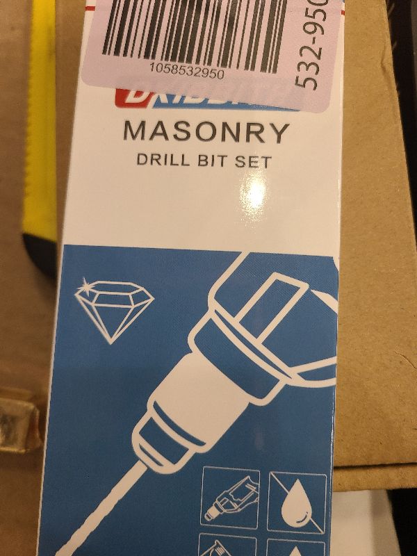 Photo 1 of 10-Piece Masonry Drill Bit Set for Concrete Tile Glass Ceramic Brick,1/8 to 1/2 Inch Drilling Bits with Triangle Handle,Tungsten Steel Alloy Tip.?Black?