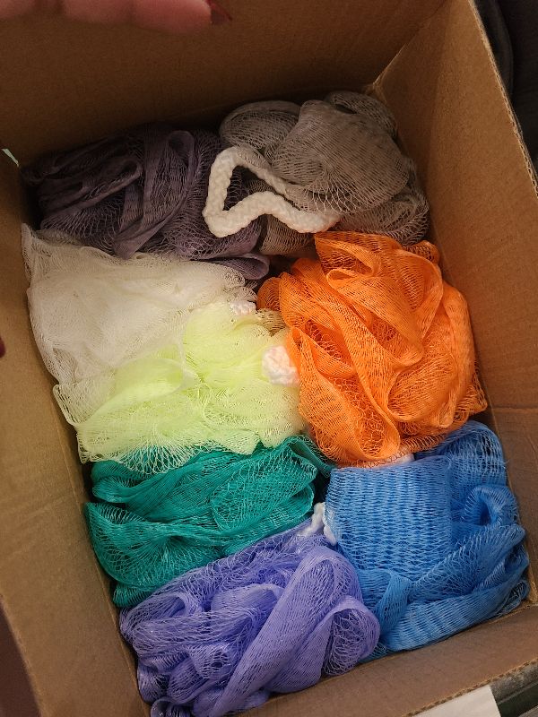 Photo 1 of 10 Pack of Bath Loofah Shower,Small Size Sponge Pouf Body Scrubber Exfoliator Scrubber Ball,Mesh Bath and Shower Sponge for Kids Women Men Body Wash Bathroom