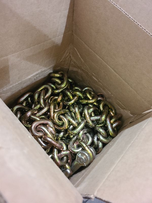 Photo 1 of 3/8" x 20 FT G70 Transport Tow Chain with Grab Hooks 6600 Lbs Working Load for Transport Tie Down Binder Chain Flatbed Truck Trailer