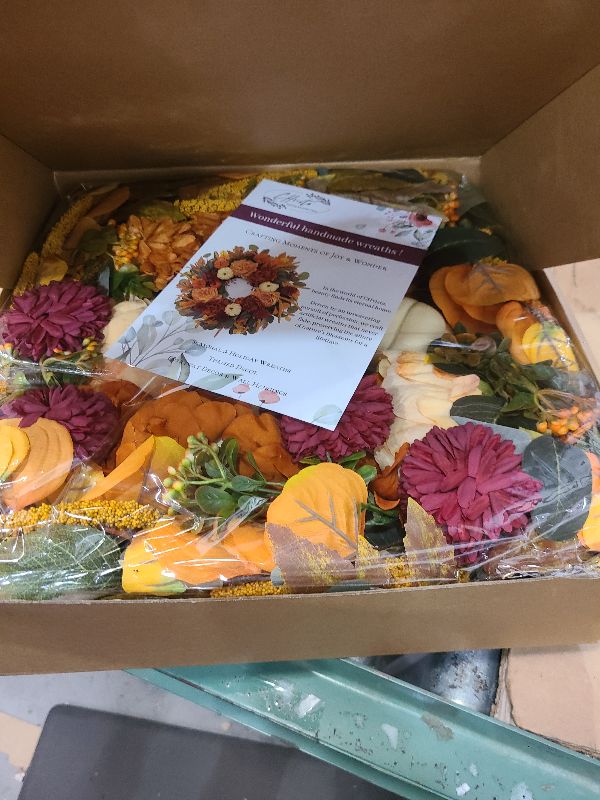 Photo 1 of 24 Inch Autumn Wreath for Front Door - Fall Wreath with Peony,Dahlia,Berries,Maple Leaves,Pumpkins - Farmhouse Thanksgiving Halloween Decor for Porch,Indoor,Outdoor,Wall,Door Hanging