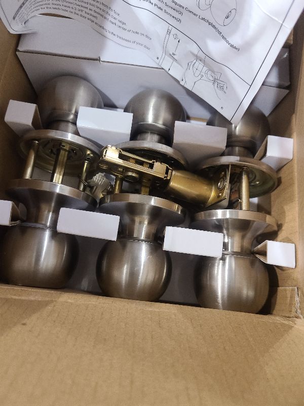 Photo 1 of [3 Pack] BESTTEN Door Knob with Lock and Key, Keyed Different Entry Door Knob with Adjustable Latch, for Entrance and Front Door, Satin Nickel