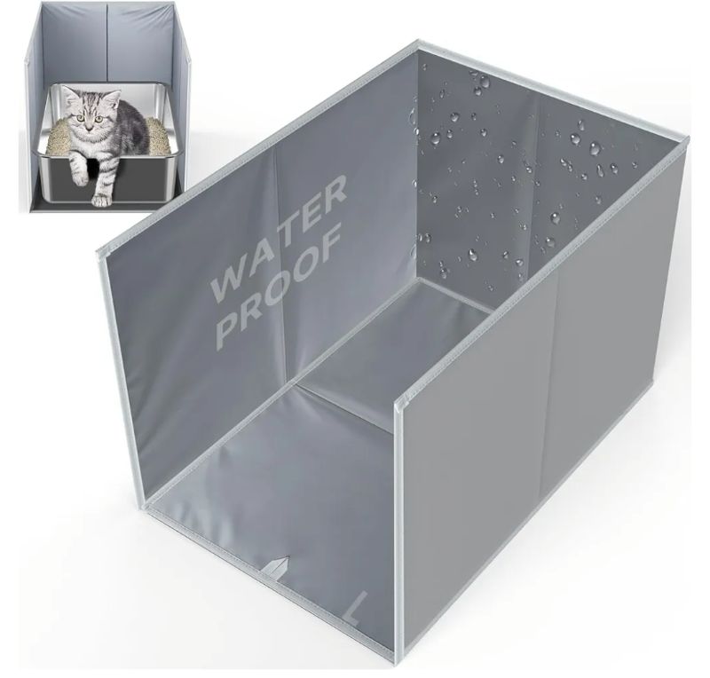 Photo 1 of 24" L × 17" W × 16" H Foldable Cat Litter Box Enclosure, All-in-One Litter Box Splash Guard for Large Litter Pan, High Sided Litter Box Shield with Removable Mat, Easy to Clean, No Mess, Odorless