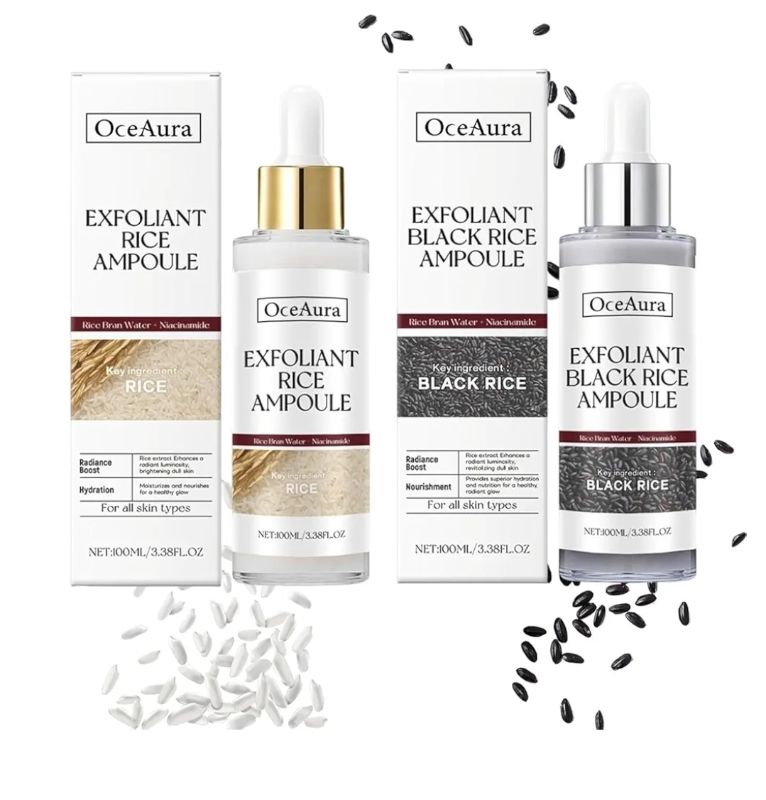 Photo 1 of 2 Pcs Black and White Rice Peeling Ampoule, Deep Pore Cleansing Soft Exfoliating Face and Body Scrub Dead Skin All Skin Types. (Black Rice + White Rice)