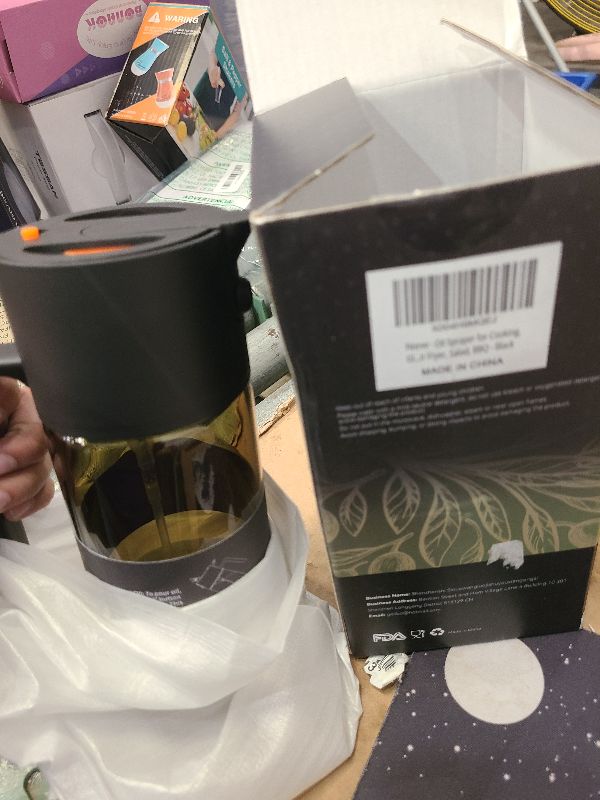 Photo 1 of 2-IN-1 500ml/17oz Light-Blocking Dark Oil Sprayer for Cooking with Sticker, Dark Green Glass Olive Oil Dispenser Bottle for Kitchen, Even Spray with Portion Control, Perfect for Air Fryer, BBQ - Black