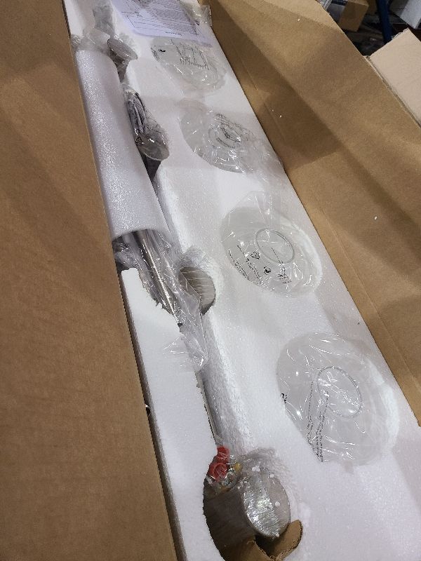 Photo 1 of 36.5" Dining Room Light Fixture/Chandelier Over Table, 5-Light Kitchen Island Lighting Hanging for Farmhouse Linear Chandeliers, Modern Silver Ceiling Pendant Light Fixtures, with Clear Glass Shade