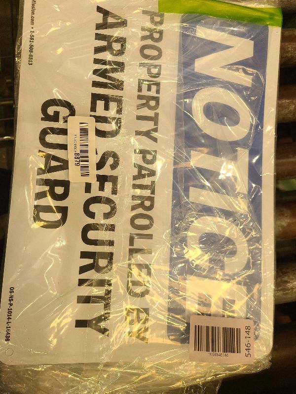 Photo 1 of (2 Pack) Property Patrolled By Armed Security Guard OSHA Notice Sign 14 Inch X 10 Inch Plastic Sign, Weather Resistant, UV Protected for Workplace, Business, and Construction Site, Made in the USA