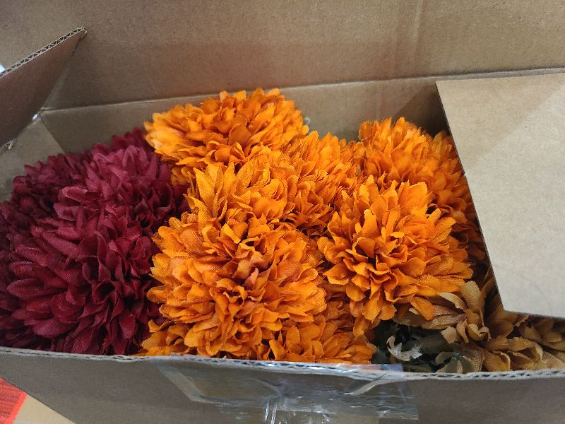 Photo 1 of 12 Pcs Artificial Fall Flowers Faux Mums Burnt Orange Flowers Assorted Fake Silk Mums Chrysanthemums Bouquet Fall Marigold for Vase Table Floral Arrangement for Wedding Home Outdoor Autumn Decorations
