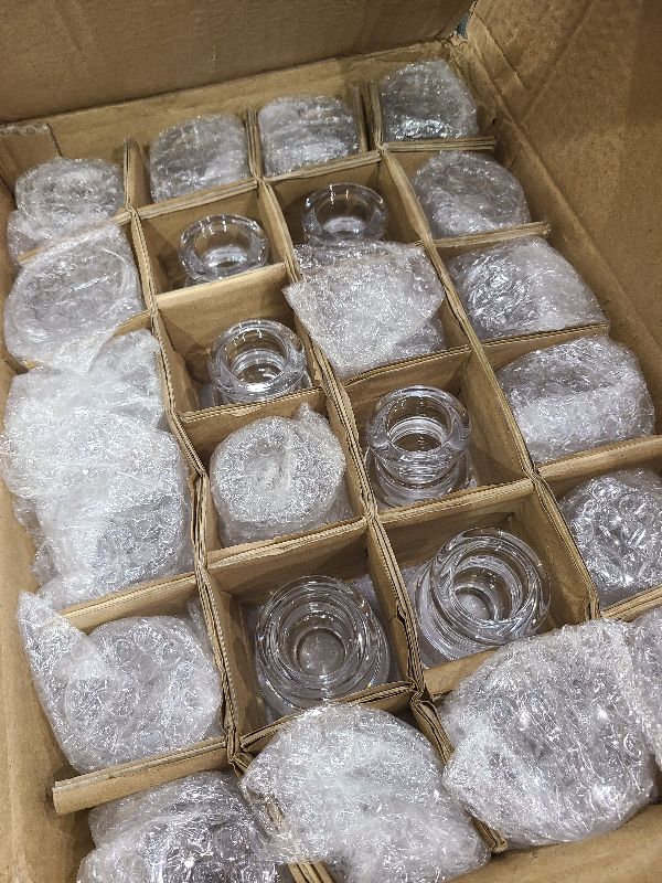 Photo 1 of 24 Pcs Candlestick Holders Glass Clear Taper Candle Holders 2.2" High Candle Stick for Wedding Centerpieces Decor Party Supplies