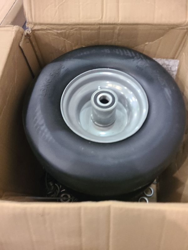 Photo 1 of 2 PCS 11x4.00-5" Lawn Mower Tires Flat Free,3/4" 5/8" 1/2" Bushing,3.4"-4"-4.5"-5" Centered Hub,Universal Fit Smooth Tread Tire for Zero Turn Lawn Mowers, with Universal Adapter Kit (Gray Rim)