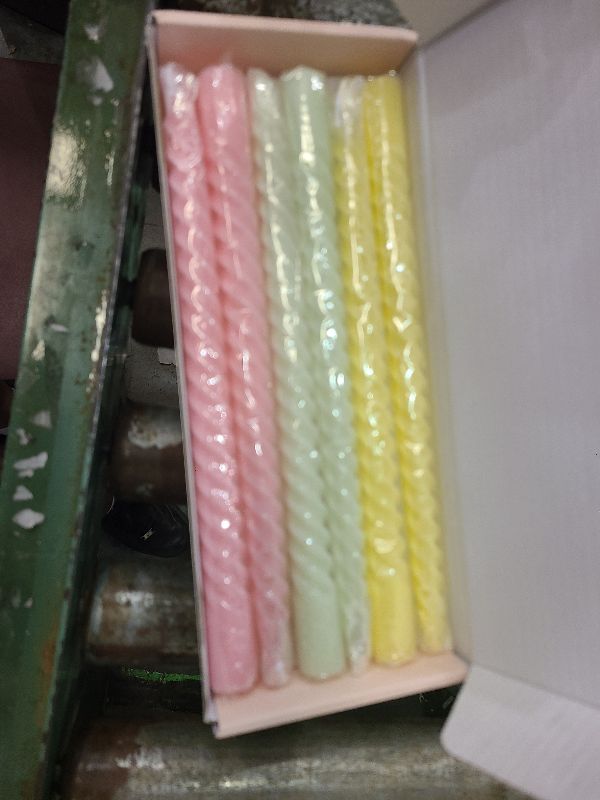 Photo 1 of 10 Inch Cream Spiral Taper Candles for Home Decoration, 12 Pack Candy-Color Candlesticks for Dinner Party Wedding Holiday