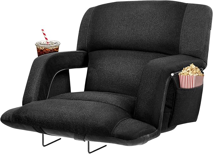 Photo 1 of **MSRP 89.99** Extra Wide Bleacher Chairs with Back and Cushion Folding Stadium Chairs, Sofa Style Design ?6 Reclining Positions Waterproof Bleacher Seats (1, Black)