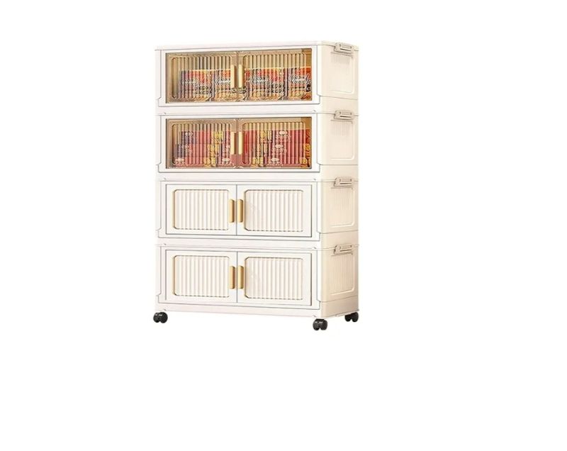 Photo 1 of 
4 Tier 29 Gallons Stackable Storage with Doors & Wheels Plastic Drawers Organizer for Closet/Dorm, Cream Rolling Cabinet Underbed Space, Removable Lids