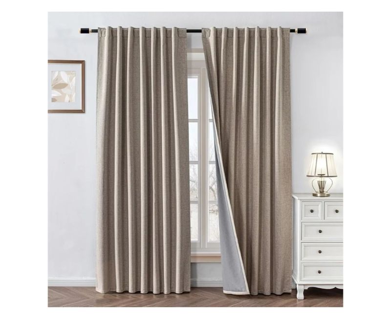Photo 1 of 100% Blackout Curtains 84 inch Length 2 Panels Faux Linen Long Drapes for Bedroom Living Room Black Out Room Darkening Curtain Thermal Insulated Back Tab Rod Pocket(W52 x L84, Light Beige)
